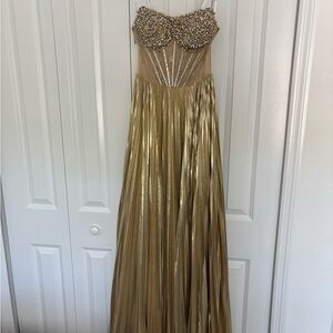 Rachel Allan Gold Strapless Sequin Gown